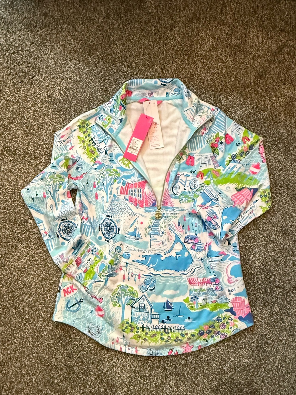 Lilly Pulitzer UPF 50+ Skipper Popover Nantucket Print Coastal Cotton ~ NWT